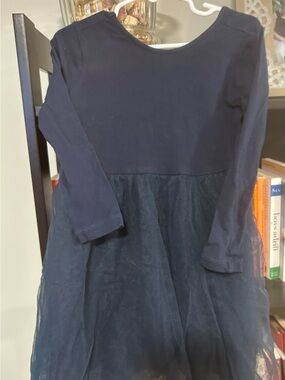 Ruffle Butts Navy Long-Sleeve Tulle Dress